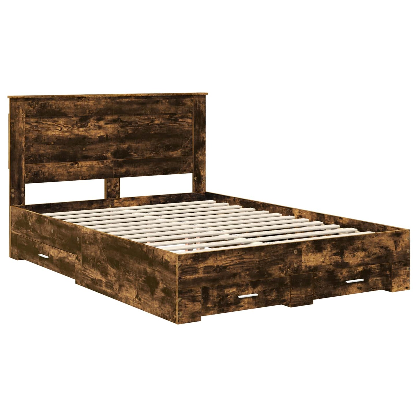 vidaXL Bed Frame with Drawer Smoked Oak 140 x 190 cm Engineered Wood