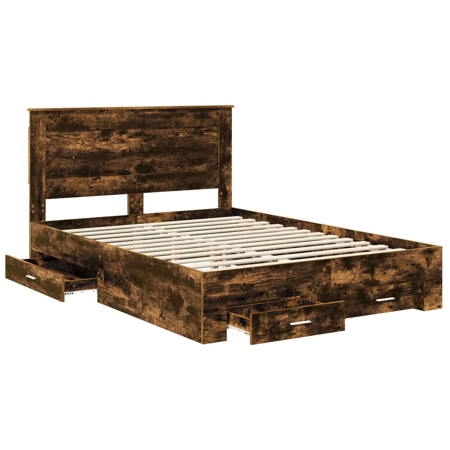 vidaXL Bed Frame with Drawer Smoked Oak 140 x 190 cm Engineered Wood