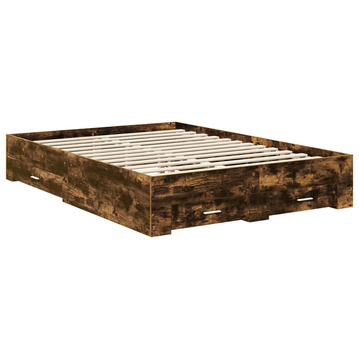 vidaXL Bed Frame with Drawer Smoked Oak 140 x 190 cm Engineered Wood