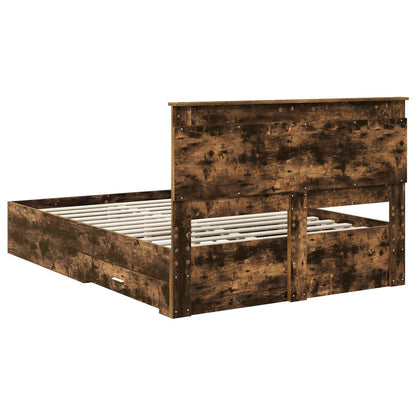 vidaXL Bed Frame with Drawer Smoked Oak 140 x 190 cm Engineered Wood