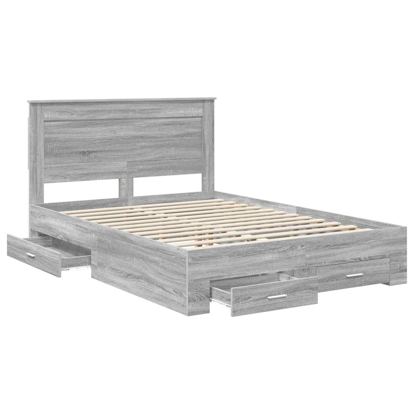 vidaXL Bed Frame with Drawer Grey Sonoma 140 x 200 cm Engineered Wood