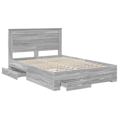 vidaXL Bed Frame with Drawer Grey Sonoma 140 x 200 cm Engineered Wood