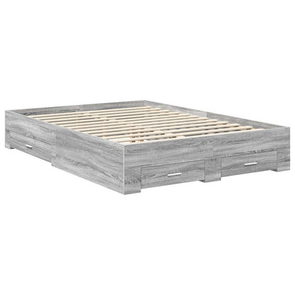 vidaXL Bed Frame with Drawer Grey Sonoma 140 x 200 cm Engineered Wood