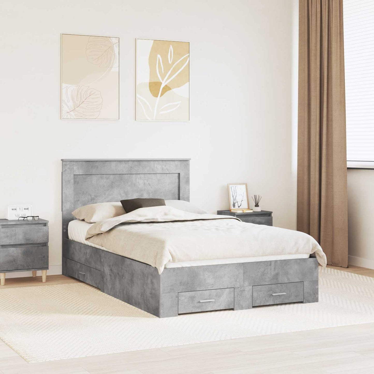 vidaXL Bed Frame with Drawer with Headboard Manual Engineered Wood
