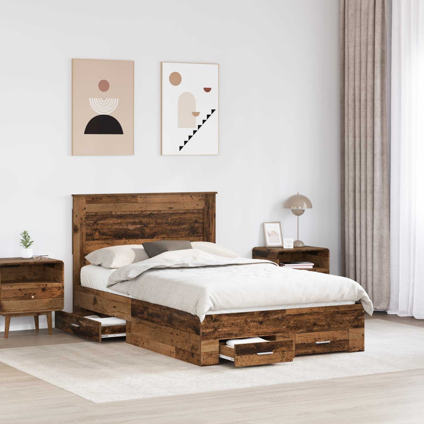 vidaXL Bed Frame with Drawer with Headboard Manual Engineered Wood