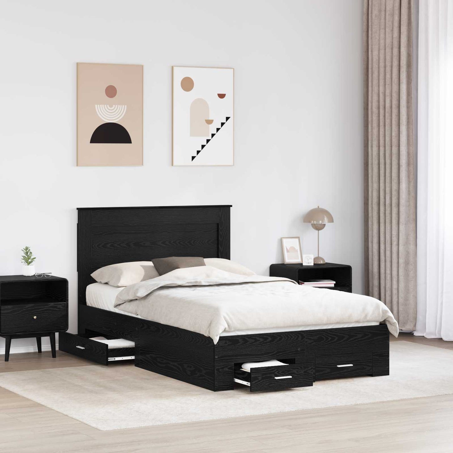 vidaXL Bed Frame with Drawer with Headboard Manual Engineered Wood