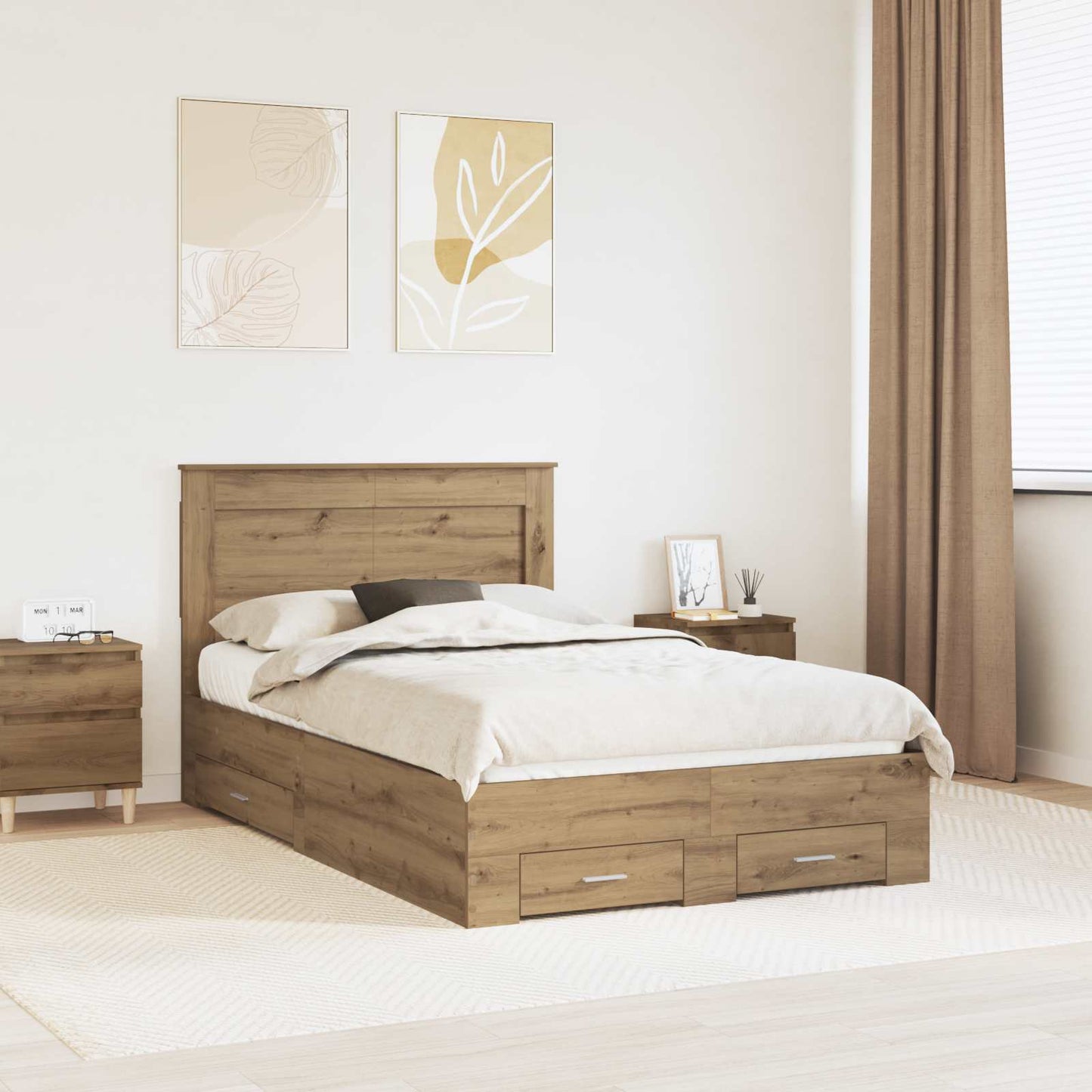 vidaXL Bed Frame with Drawer with Headboard Manual Engineered Wood