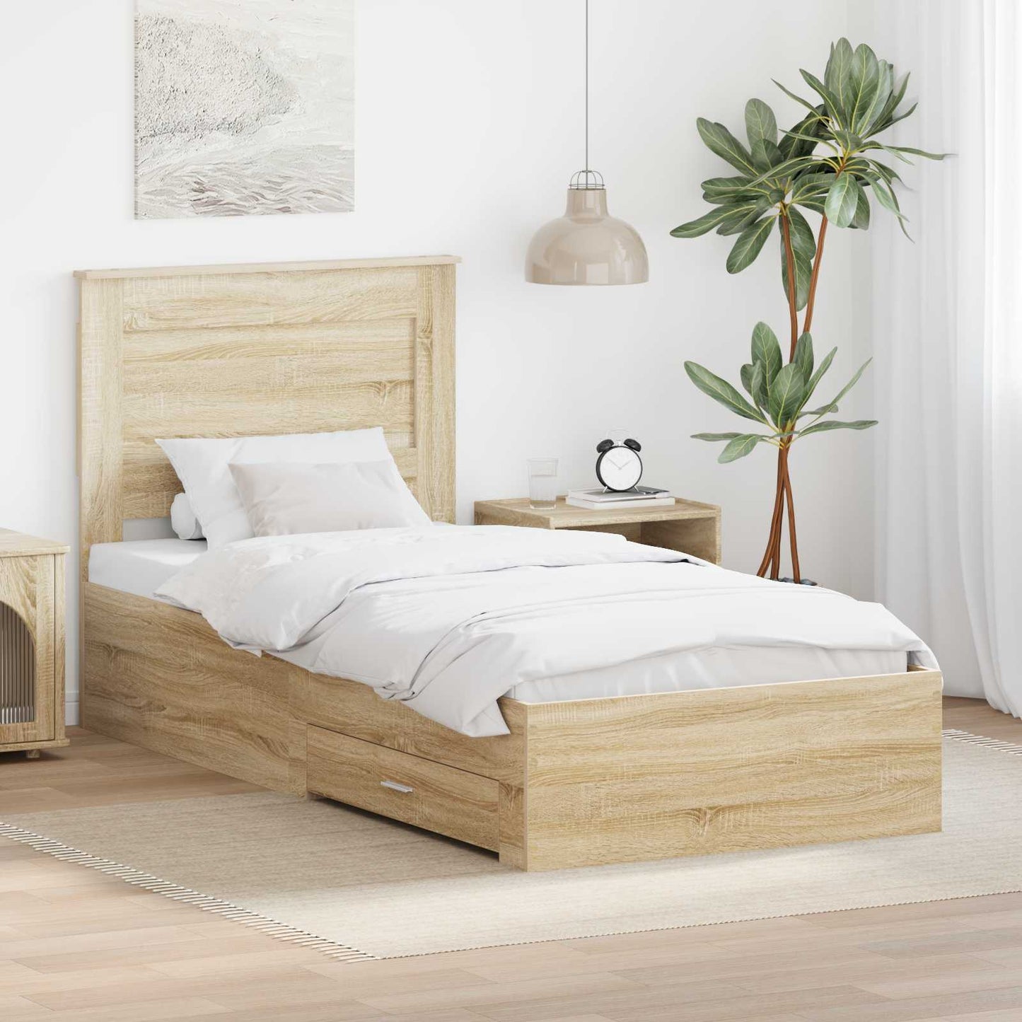 vidaXL Bed Frame with Drawer Sonoma Oak 100 x 200 cm Engineered Wood