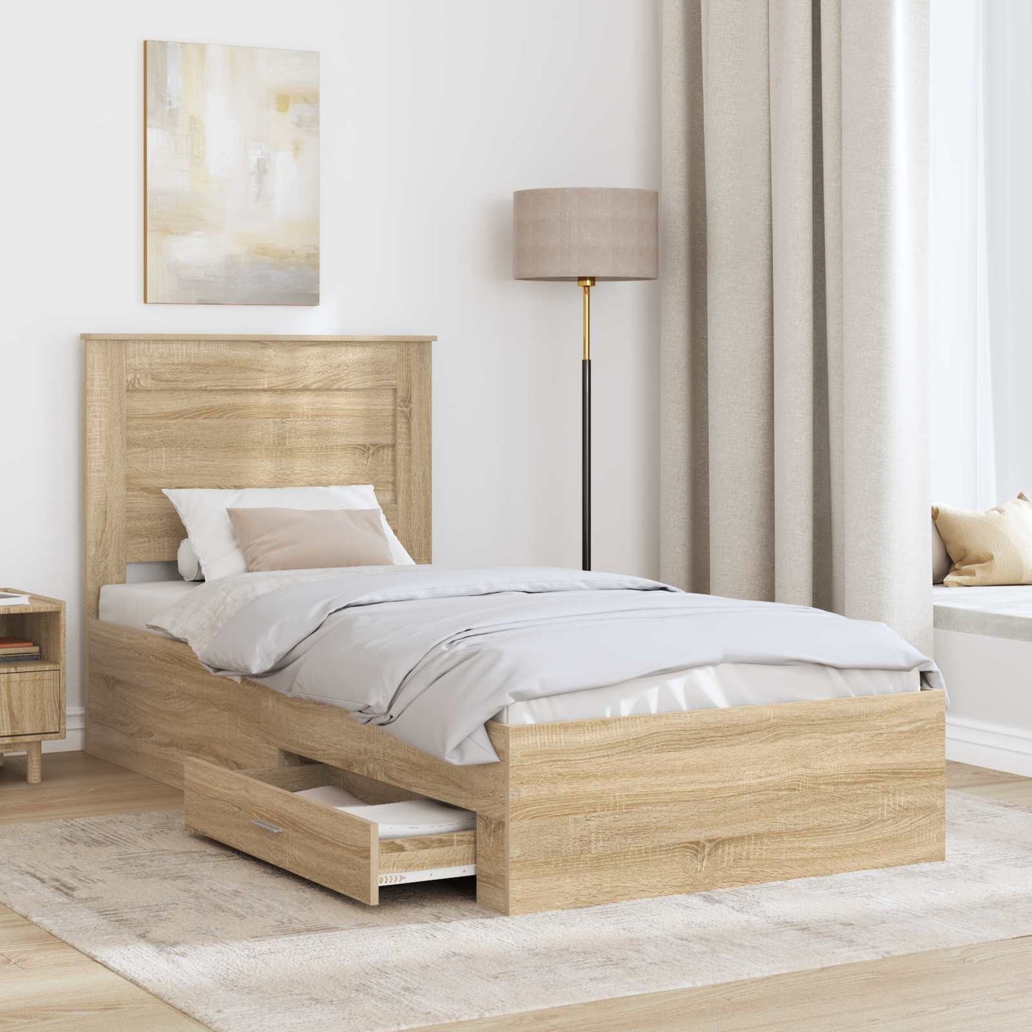 vidaXL Bed Frame with Drawer Sonoma Oak 100 x 200 cm Engineered Wood