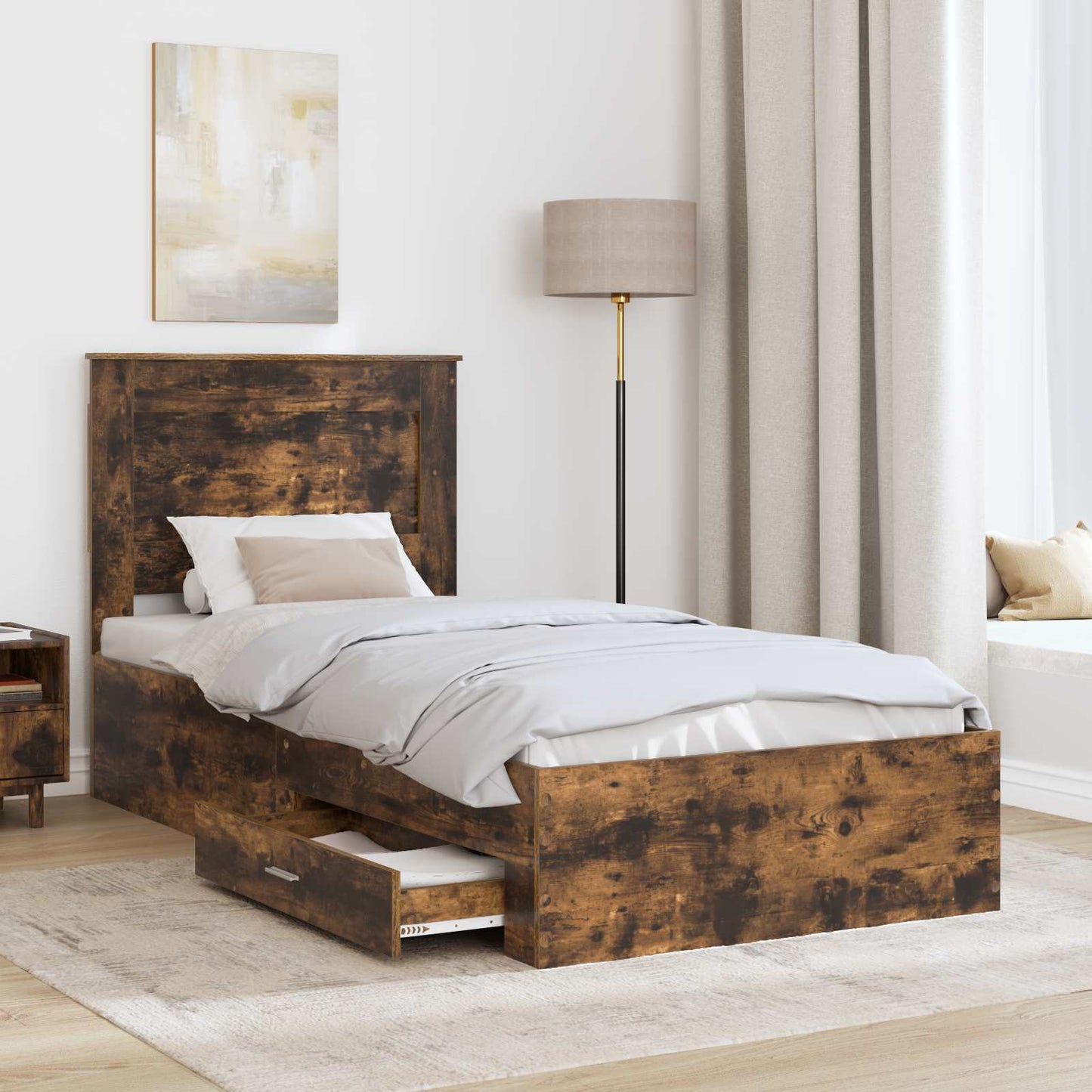 vidaXL Bed Frame with Drawer with Headboard Manual Engineered Wood