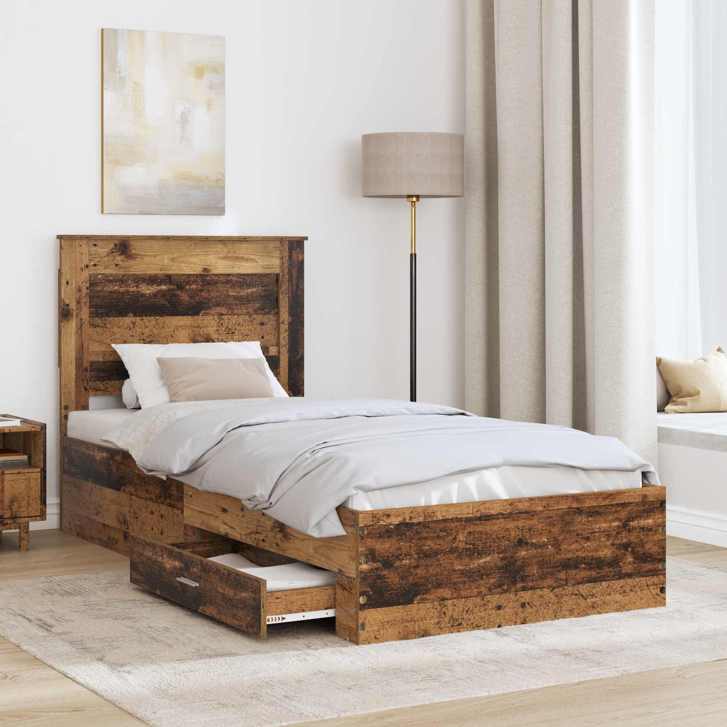 vidaXL Bed Frame with Drawer with Headboard Manual Engineered Wood