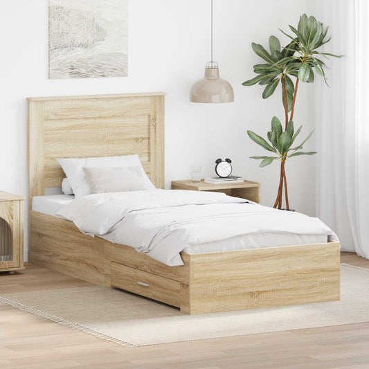 vidaXL Bed Frame with Drawer with Headboard Manual Engineered Wood