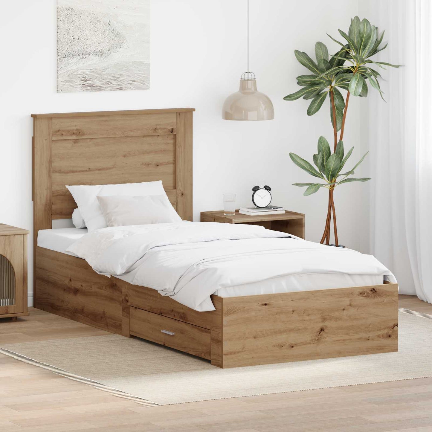 vidaXL Bed Frame with Drawer with Headboard Manual Engineered Wood