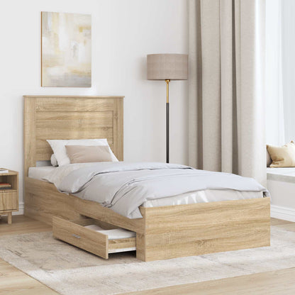 vidaXL Bed Frame Sonoma Oak and Silver 75 x 190 cm Engineered Wood