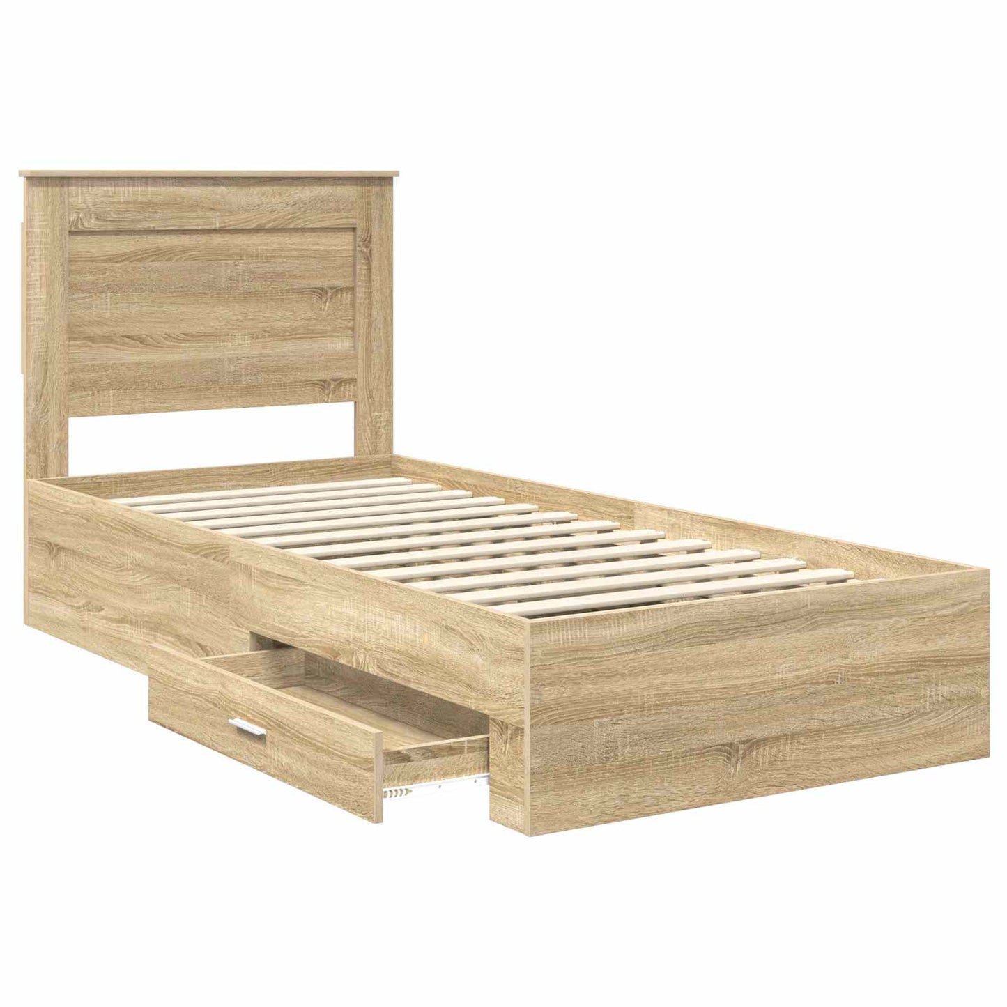 vidaXL Bed Frame Sonoma Oak and Silver 75 x 190 cm Engineered Wood