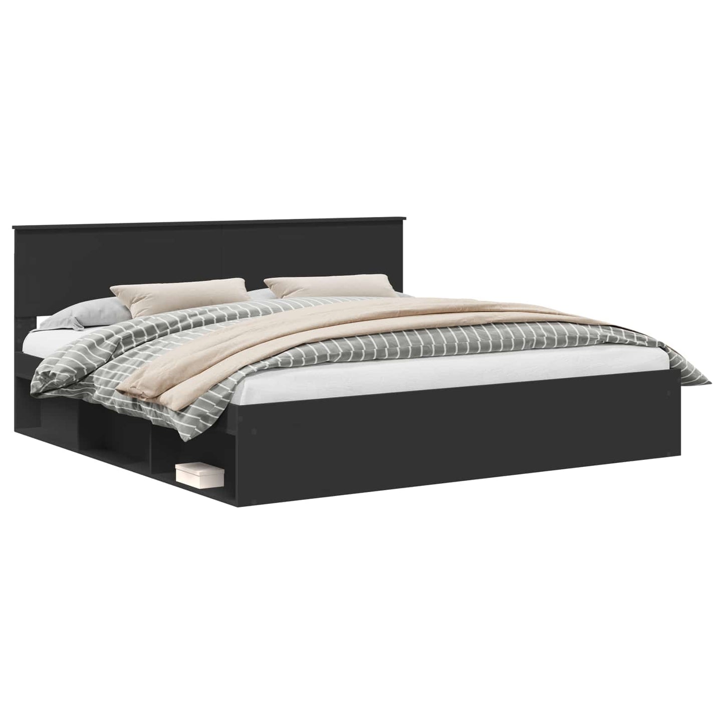 vidaXL Bed Frame with Headboard Black 200 x 200 cm Solid Pine Wood