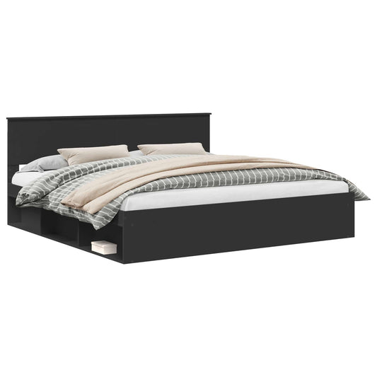 vidaXL Bed Frame with Headboard Black 200 x 200 cm Solid Pine Wood