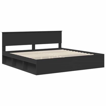 vidaXL Bed Frame with Headboard Black 200 x 200 cm Solid Pine Wood