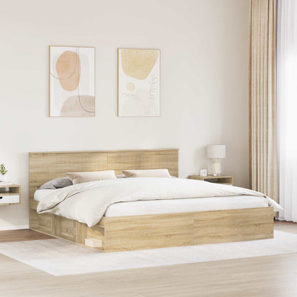 vidaXL Bed Frame with Headboard Sonoma 200 x 200 cm Solid Pine Wood