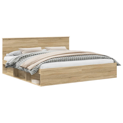 vidaXL Bed Frame with Headboard Sonoma 200 x 200 cm Solid Pine Wood