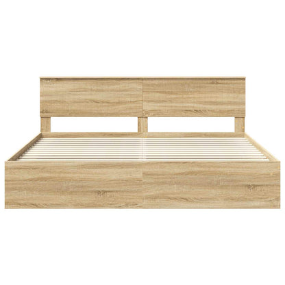 vidaXL Bed Frame with Headboard Sonoma 200 x 200 cm Solid Pine Wood