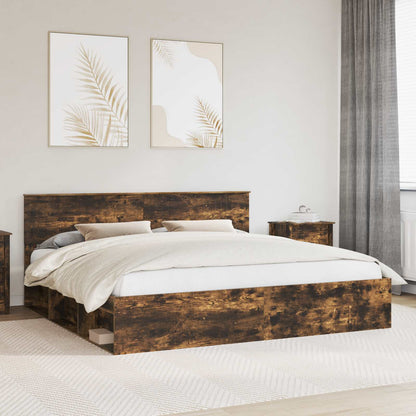 vidaXL Bed Frame Smoked Oak 200 x 200 cm Solid Pine Wood