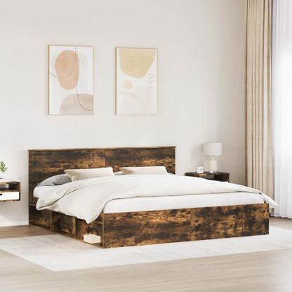 vidaXL Bed Frame Smoked Oak 200 x 200 cm Solid Pine Wood