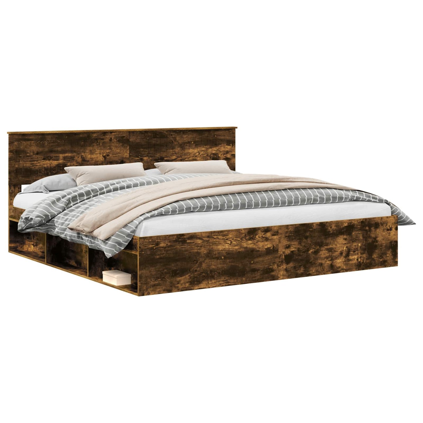 vidaXL Bed Frame Smoked Oak 200 x 200 cm Solid Pine Wood