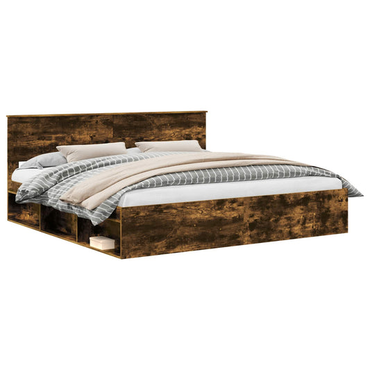 vidaXL Bed Frame Smoked Oak 200 x 200 cm Solid Pine Wood