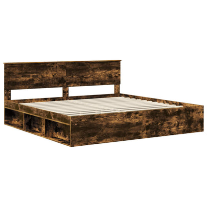 vidaXL Bed Frame Smoked Oak 200 x 200 cm Solid Pine Wood