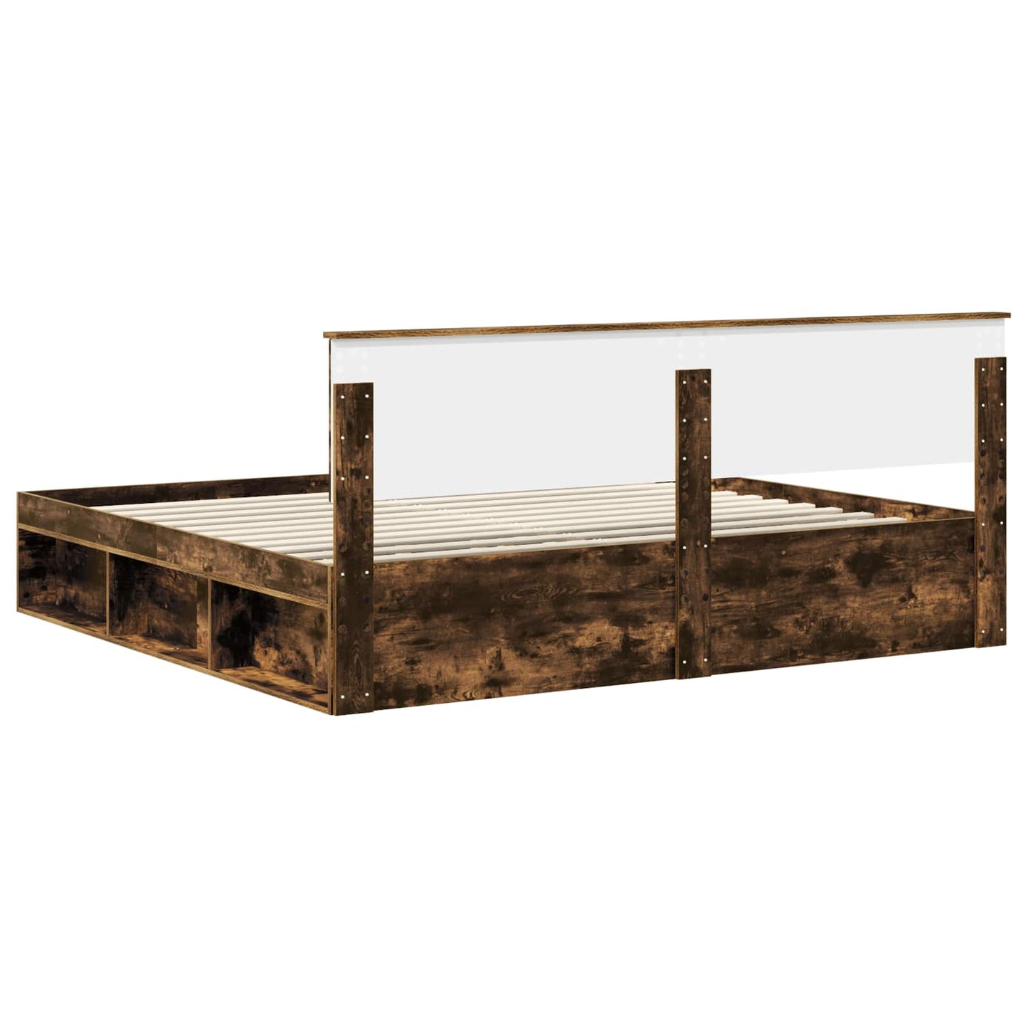 vidaXL Bed Frame Smoked Oak 200 x 200 cm Solid Pine Wood