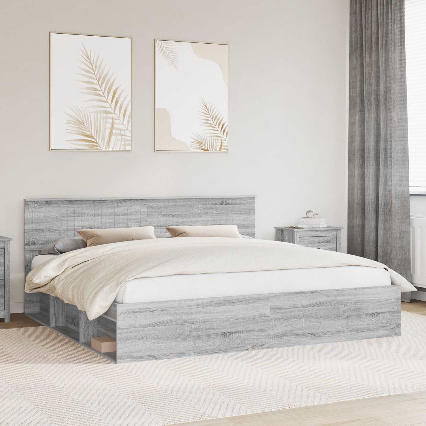 vidaXL Bed Frame Grey Sonoma 200 x 200 cm Solid Pine Wood