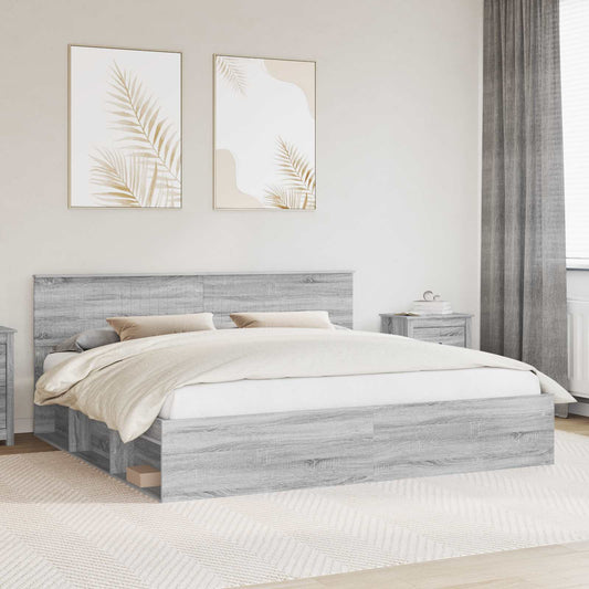 vidaXL Bed Frame Grey Sonoma 200 x 200 cm Solid Pine Wood