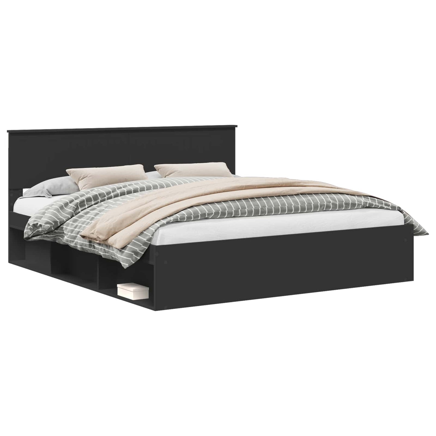 vidaXL Bed Frame with Headboard Black 180 x 200 cm Solid Pine Wood