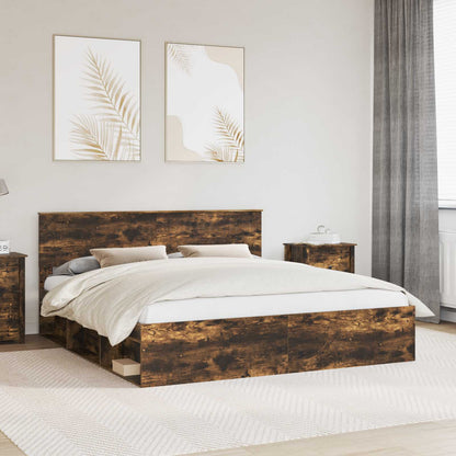 vidaXL Bed Frame Smoked Oak 180 x 200 cm Solid Pine Wood