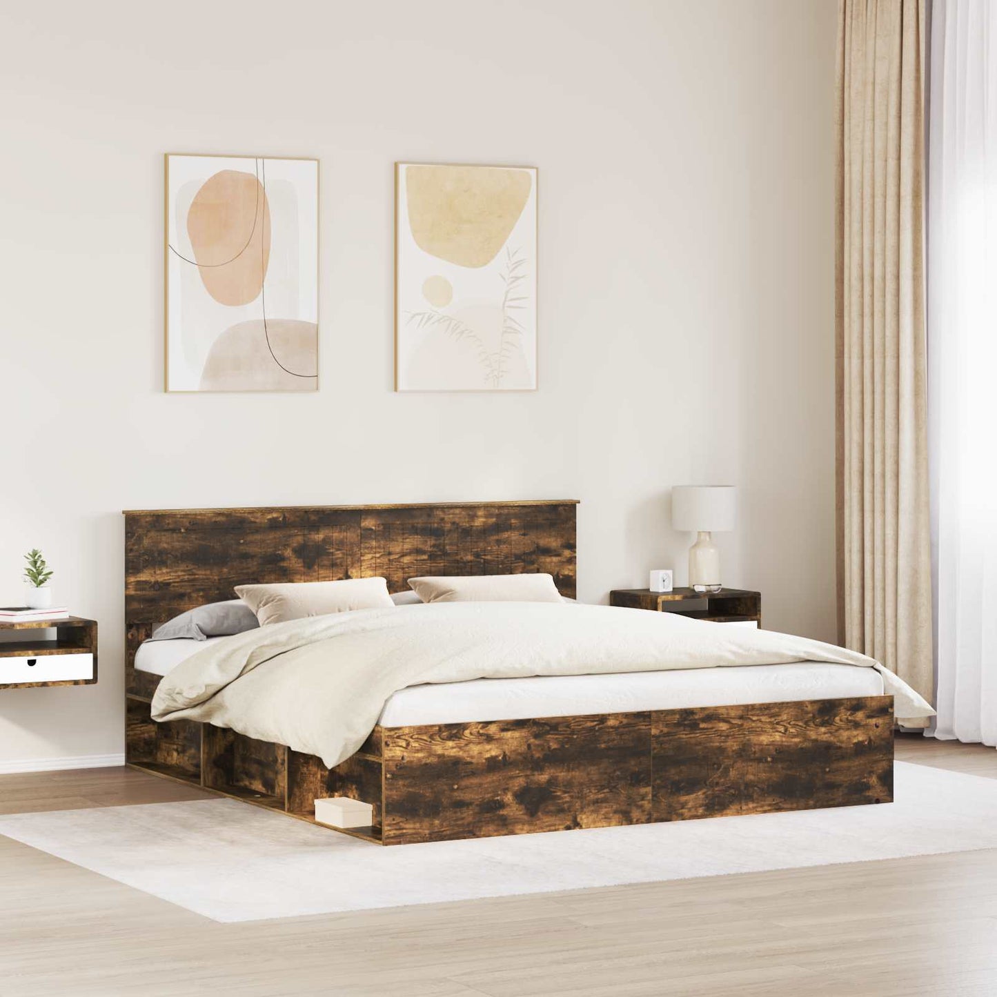 vidaXL Bed Frame Smoked Oak 180 x 200 cm Solid Pine Wood