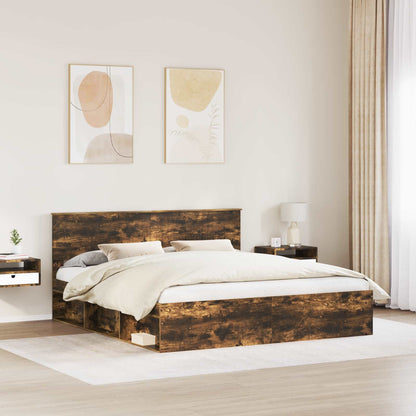 vidaXL Bed Frame Smoked Oak 180 x 200 cm Solid Pine Wood