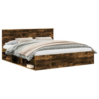 vidaXL Bed Frame Smoked Oak 180 x 200 cm Solid Pine Wood
