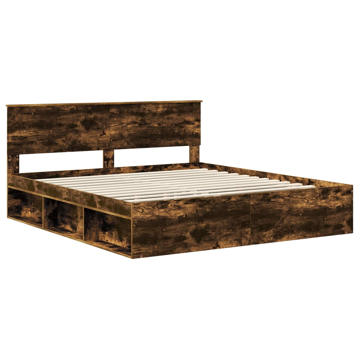vidaXL Bed Frame Smoked Oak 180 x 200 cm Solid Pine Wood