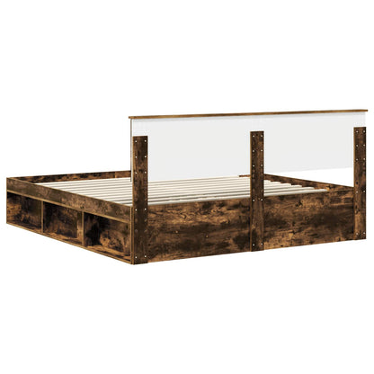 vidaXL Bed Frame Smoked Oak 180 x 200 cm Solid Pine Wood