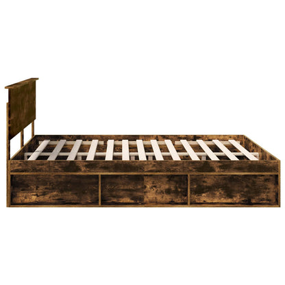 vidaXL Bed Frame Smoked Oak 180 x 200 cm Solid Pine Wood