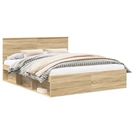 vidaXL Bed Frame with Headboard Sonoma 160 x 200 cm Solid Pine Wood