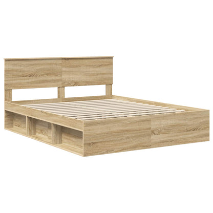 vidaXL Bed Frame with Headboard Sonoma 160 x 200 cm Solid Pine Wood