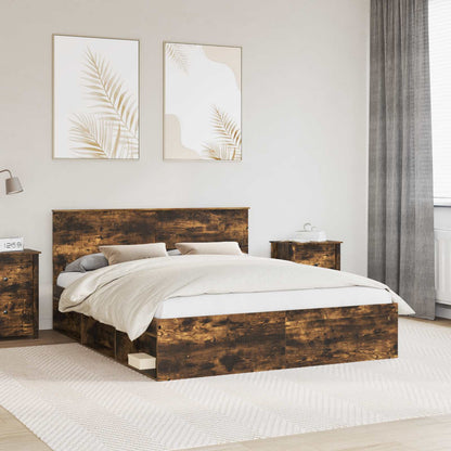 vidaXL Bed Frame Smoked Oak 160 x 200 cm Solid Pine Wood