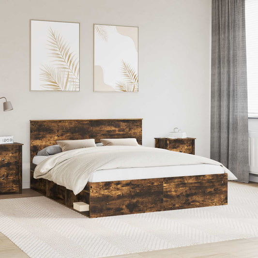 vidaXL Bed Frame Smoked Oak 160 x 200 cm Solid Pine Wood