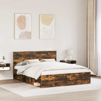 vidaXL Bed Frame Smoked Oak 160 x 200 cm Solid Pine Wood