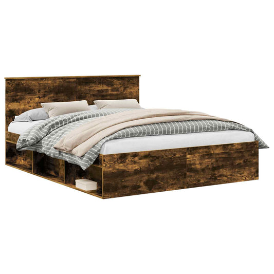 vidaXL Bed Frame Smoked Oak 160 x 200 cm Solid Pine Wood