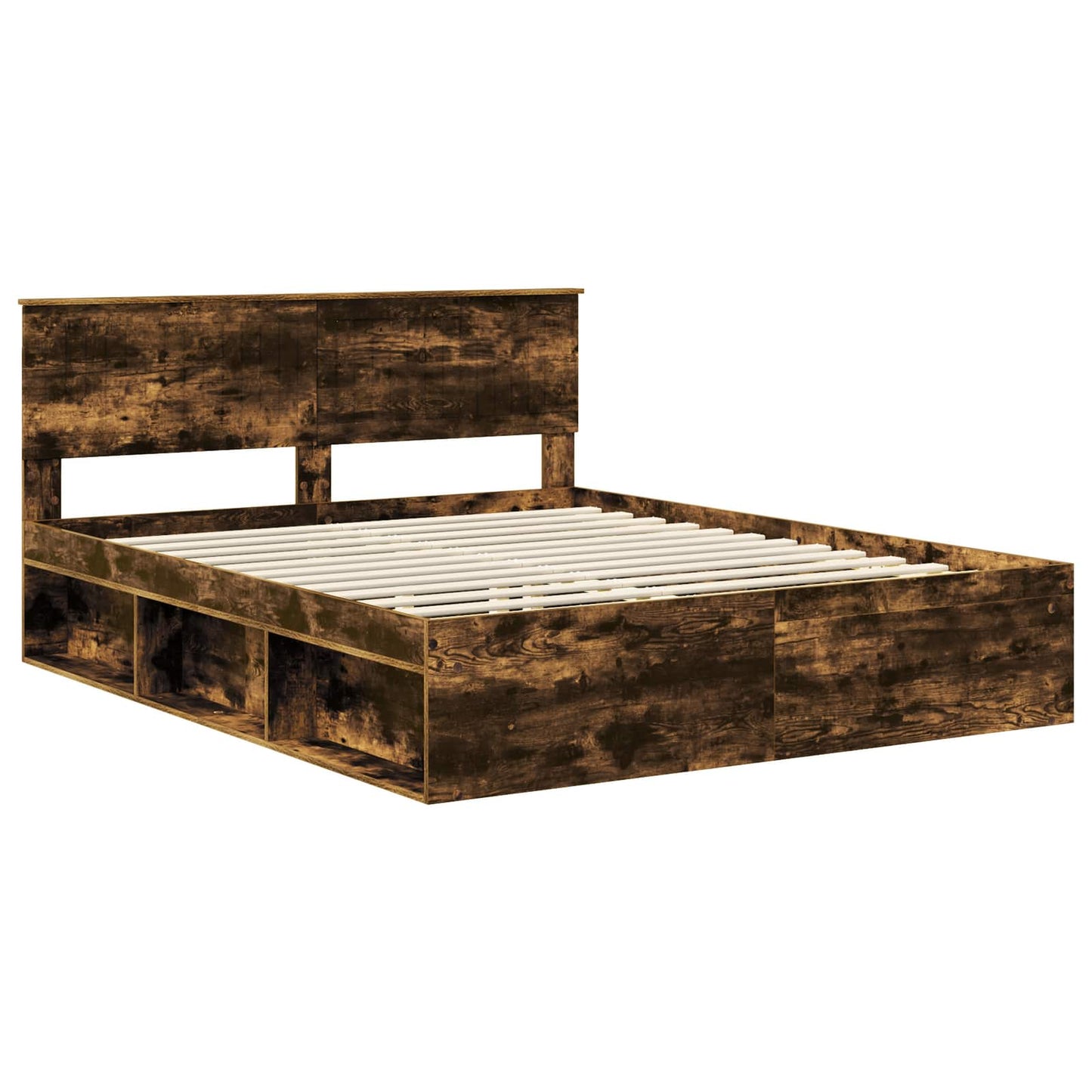 vidaXL Bed Frame Smoked Oak 160 x 200 cm Solid Pine Wood