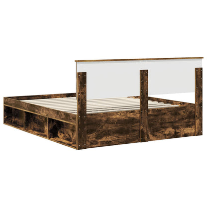 vidaXL Bed Frame Smoked Oak 160 x 200 cm Solid Pine Wood