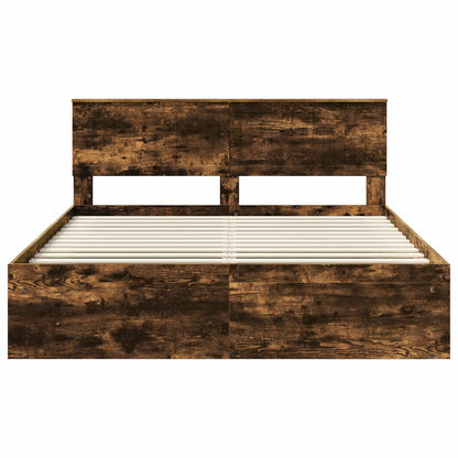 vidaXL Bed Frame Smoked Oak 160 x 200 cm Solid Pine Wood